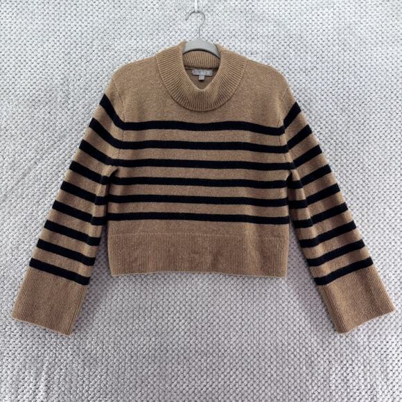 J CREW Sweater Womens XS Brown Black Striped PullOver Mock Neck Boxy Long Sleeve - Picture 1 of 10